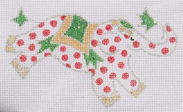 Ornament/Mini – Elephant – Red Polka Dots w/ Green, Silver & Gold (Christmas) JW-XM-01