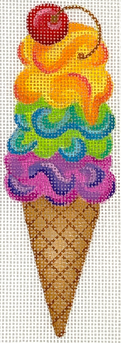 Mini Sweet Treat – Rainbow Swirly Triple Scoop Ice Cream Cone w/ Cherry OM-290