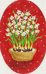 Christmas Ornament – Paperwhites In Gold Bowl On Red w/ Gold Dots XM-183