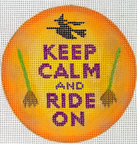 4” Round – Keep Calm & Ride On (Halloween) – Oranges & Black INSMC-64