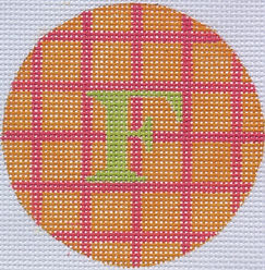 Bright Disk Letter – Tangerine & Watermelon Grid, Lime Letter (Specify Letter Or Blank) ALB-31