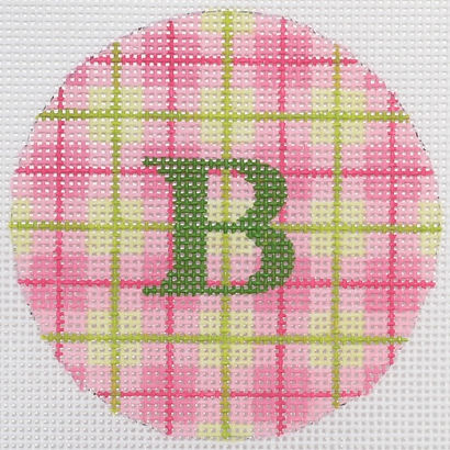 Bright Disk Letter – Pinks & Greens Plaid, Green Letter (Specify Letter Or Blank) ALB-56