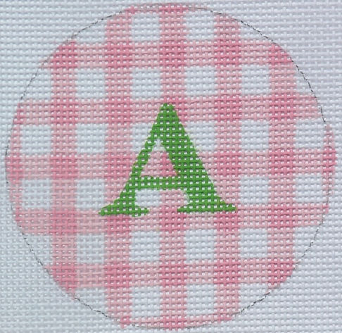 Bright Disk Letter – Light Pink Gingham, Grass Green Letter (Specify Letter Or Blank) ALB-20
