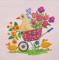 Spring Wheelbarrow w/ Ducks & Flowers – On Cream SHS-PL-11