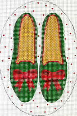 Christmas Ornament – Dark Green Velvet Shoes w/ Red Bows XM-182