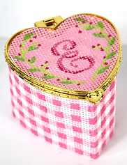 Limoges Box – Petite Heart Box – Pink Gingham w/ Floral Vine (Rose Gold Clasp) BXPH-01