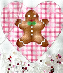 Heart Mini w/ Clear Dome Cover & Confetti – Gingerbread Man On Pink Gingham       XMD-17