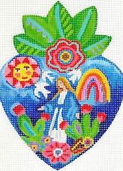 Milagro Heart w/ Virgin Mary, Flowering Cacti, Rainbow, Sun & Leaves JE-OM-05