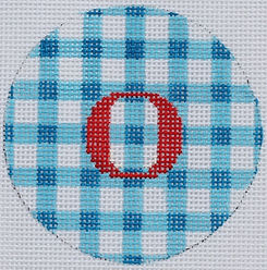 Bright Disk Letter – Blues & White Gingham, Red Letter (Specify Letter Or Blank) ALB-45