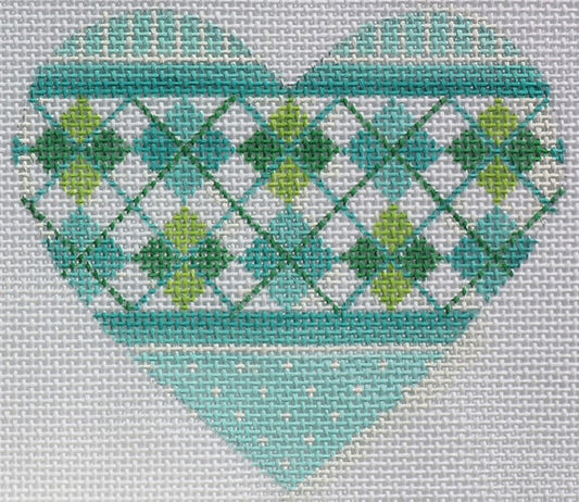 Mini Heart – Argyle – Soft Turquoise & Greens OM-21