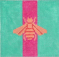 3” Square Insert – Gucci Bee In Mod Colors – Peach w/ Fuchsia Stripe On Turquoise INSSQ3-70