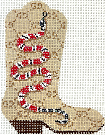 Mini Cowgirl Boot – Gucci-Inspired Red & Black Snake On Tan G’S Pattern OM-386