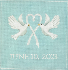 Ring Bearer Pillow – Doves w/ White Ribbon – On Soft Blue PL-574