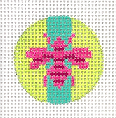 Planet Earth Key Ring Insert – Hot Pink Bee – w/ Turquoise Stripe On Soft Lime PKR-47