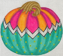 Funky Punkin Stand-Up #8 – Orange & Fuchsia Striped Top, Black & White Zigzag, Turquoise Bottom SST-263