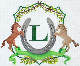 Monogram Crest – Horses, Horseshoe, Ribbon & Greenery (Specify Letter Or Blank) ALCR-12