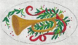 Christmas Ornament – Toy Trumpet w/ Red Ribbon & Greenery XM-36