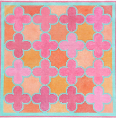 Moroccan Tiles – Quatrefoils In Pinks, Oranges w/ Turquoise (Stitch Guide Available) PL-139