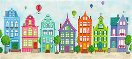 Colorful Row Houses & Hot Air Balloons PL-534