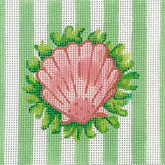 4” Square Insert – Scallop & Seaweed On Green Cabana Stripes – Corals & Greens INSSQ4-25