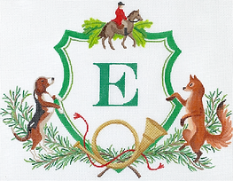 Monogram Crest – Hunter, Fox, Hound & Horn w/ Greenery (Specify Letter Or Blank) ALCR-14