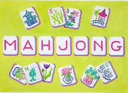Mahjong Tile Bag – Chinoiserie Theme – On Lime      MAJ-02