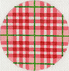 Christmas Ornament – Christmas Plaid – Red & Watermelon Plaid w/ Green Lines XM-150