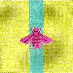 4” Square Insert – Gucci Bee In Mod Colors – Hot Pink w/ Turquoise Stripe On Citron Green INSSQ4-69
