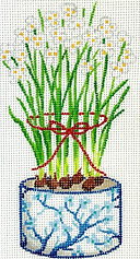 Christmas Ornament – Chinese Cache Pot – Blue & White w/ Cherry Tree, Paperwhites & Red Tie XM-157