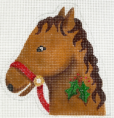 Christmas Ornament – Horse w/ Holly Candy Cane Holder – Tan & Brown XM-194