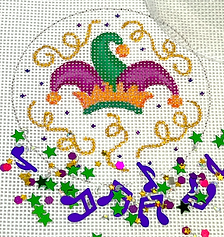 3” Round w/ Clear Dome & Confetti – Mardi Gras – Jester Hat OMD-38