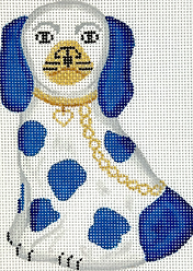 Mini Staffordshire Dog – White & Blue w/ Gold Chain & Heart Tag OM-315