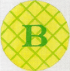 Bright Disk Letter – Criss Cross – Lemon With Lime w/ Bright Green Letter – (Specify Letter Or Blank) ALB-94
