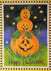 “Happy Halloween” Jack-O-Lantern Stack On Starry Night SER-PL-14
