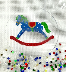 Christmas Ornament w/ Clear Dome Cover & Confetti – Rocking Horse XMD-10