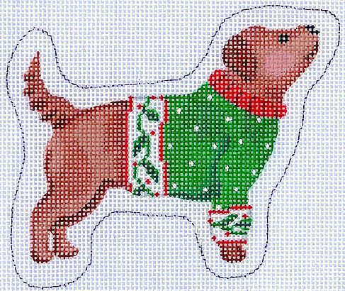 Sally Eckman Roberts – Brown Dog In Green Sweater SER-OM-04