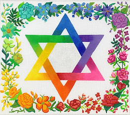Tallis Bag – Rainbow Floral Star Of David (No Dove) – Multi On White TAL-04