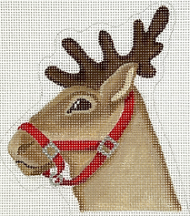 Christmas Ornament – Reindeer w/ Holly Candy Cane Holder – Tans & Brown XM-196
