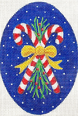 Christmas Ornament – Candy Canes w/ Greenery & Gold Bow On Night Sky XM-44