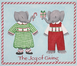 “The Joy Of Giving” 2 Elephants With Candy Cane Border KR-PL-07