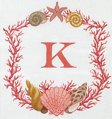 Monogram Crest – Coral & Shells – Natural Tones (Specify Letter Or Blank) ALCR-18