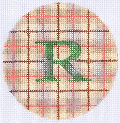 Bright Disk Letter – Taupe & Nantucket Red Plaid, Hunter Green Letter (Specify Letter Or Blank) ALB-53
