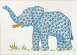 Herend-Inspired Fishnet Elephant w/ Trunk Up – Blue w/ Gold PL-548