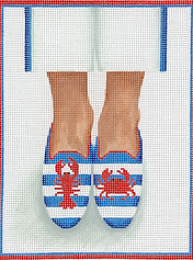 Here’S Looking At Shoe – Needlepoint Lobster/Crab Loafers – Red, White & Blue PL-474
