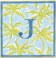Lilly Letter – Palms – Greens On Light Blue w/ Marine Blue (Specify Letter Or Blank) ALL-09
