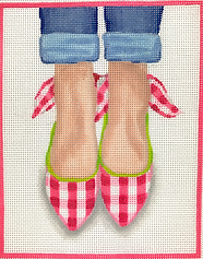 Here’S Looking At Shoe – Gingham Wedges w/ Bows On The Backs – Watermelon, Pink & Lime PL-457