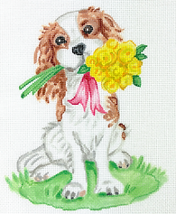 Cavalier w/ Pink Ribbon & Yellow Roses      SM-PL-01