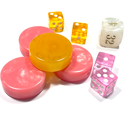 Accessory Set For Backgammon Board Bgb-07 – Golden Yellows & Pinks (4 Colored Dice, 1 Doubling Cube & 32 Marbleized Checkers) ACCB-07
