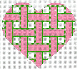 Mini Heart – Woven Ribbons – Pink w/ Green Edging OM-279