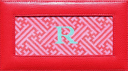 Lee’s Jewelry Box/Wallet Insert – Chinoiserie Lattice–Red & Pink w/ Turquoise Monogram (Specify Monogram/ Blank) INSLJW-35